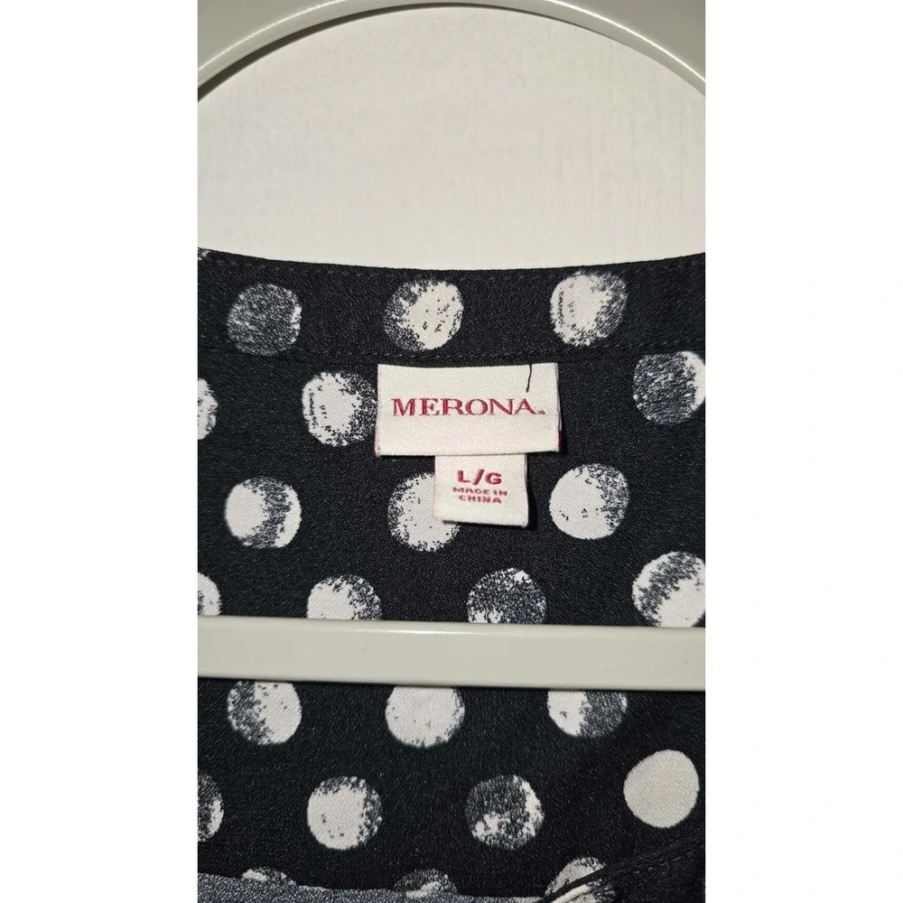 Merona Women's Black Polka Dot‎ High Low Shirt Long Sleeve Pockets Dress Size L